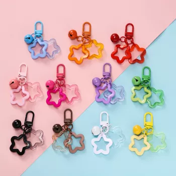 Hollow Star Keychain with Acrylic Beads & Tiny Bell